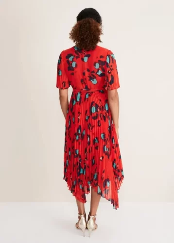 Phase Eight Kendall Butterfly Print Pleated Midi Dress red multi