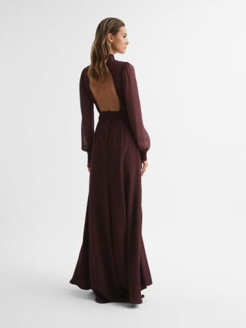 Reiss Amelia Long Sleeve Maxi Dress Burgundy