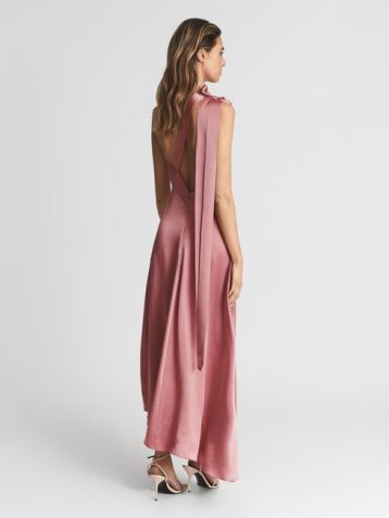 Reiss Delphine One Shoulder Asymmetric Maxi Dress Pink