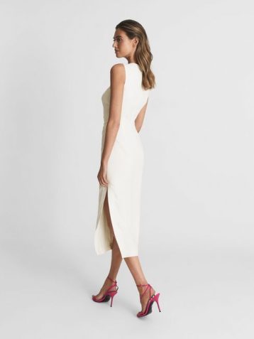 Reiss Imogen Sleeveless Ruched Midi Dress Ivory