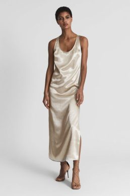 Reiss Lottie Metallic Maxi Dress Gold