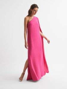 Reiss Nina Cape One Shoulder Maxi Dress, Pink