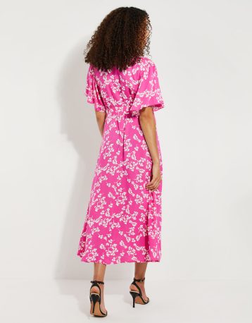 Threadbare Pink Floral Print Midi Dress Pink White