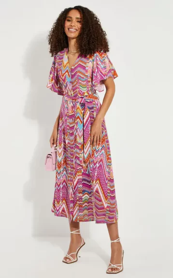 Threadbare Pink Zig Zag Print Midi Dress Pink Multi