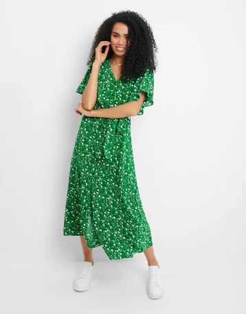 Threadbare Women's Green Floral Print Dress Green White