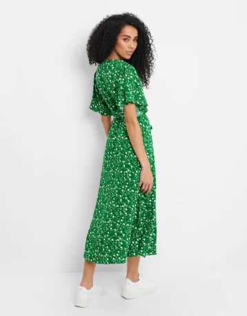 Threadbare Women's Green Floral Print Dress Green White