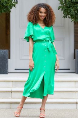 Threadbare Women's Green Leopard Print Midi Wrap Dress