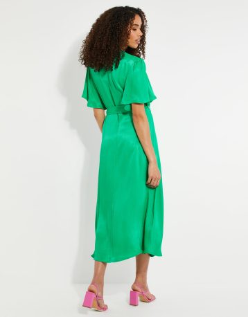 Threadbare Women's Green Satin Button Down Midi Dress