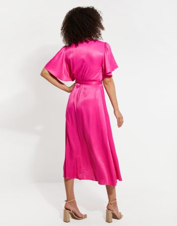 Threadbare Women's Pink Satin Button Down Midi Dress