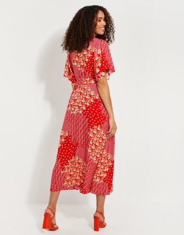 Threadbare Women's Red Yellow Floral Print Midi Dress