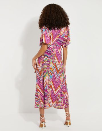 Threadbare Pink Zig Zag Print Midi Dress Pink Multi