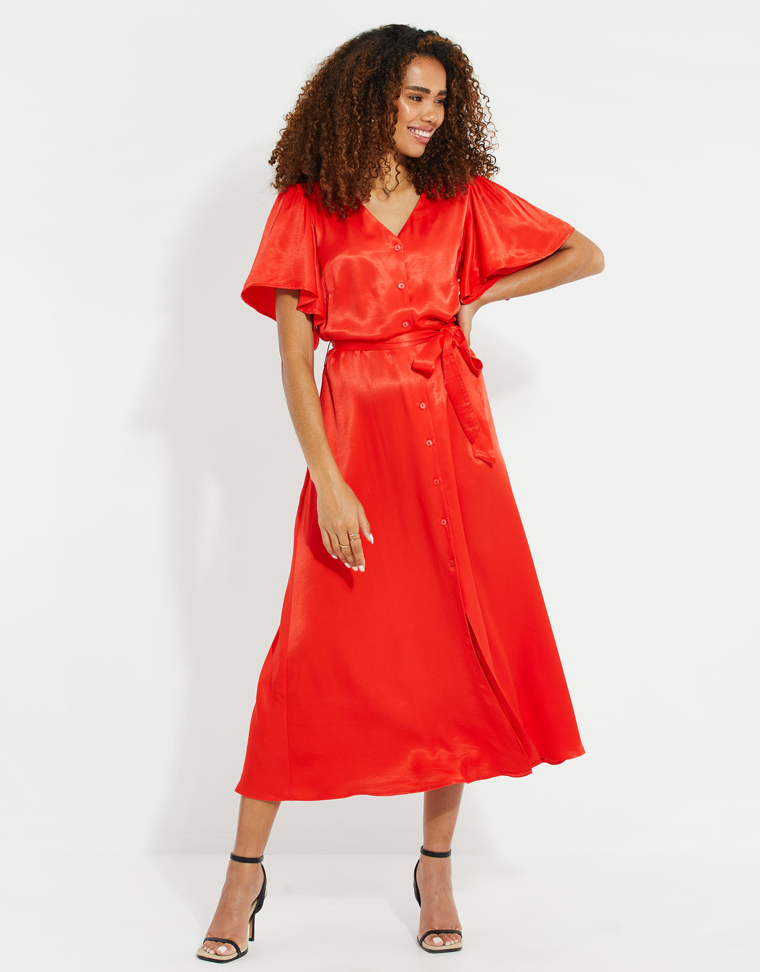 Red Satin Button Down Midi Dress £44.99