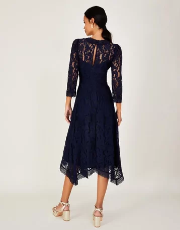 Monsoon Ellen lace hanky hem dress navy blue