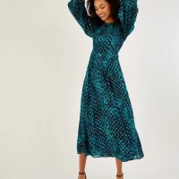 Monsoon Leonella animal print midi dress in sustainable teal