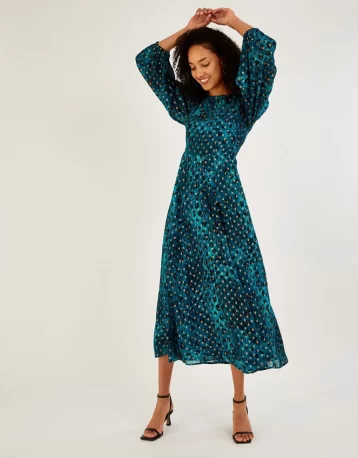 Monsoon Leonella animal print midi dress in sustainable teal