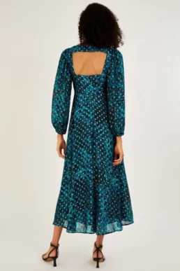 Monsoon Leonella animal print midi dress in sustainable teal