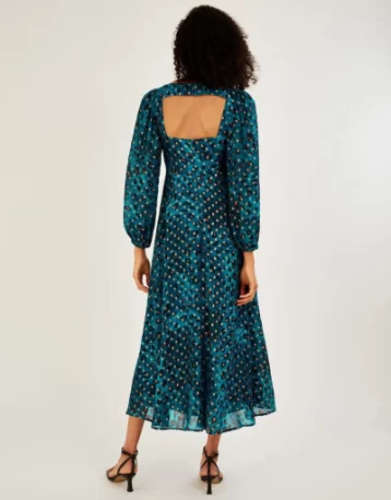 Monsoon Leonella animal print midi dress in sustainable teal