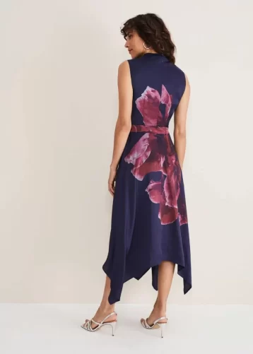 Phase Eight Alayna Floral Midi Dress Navy Blue Pink