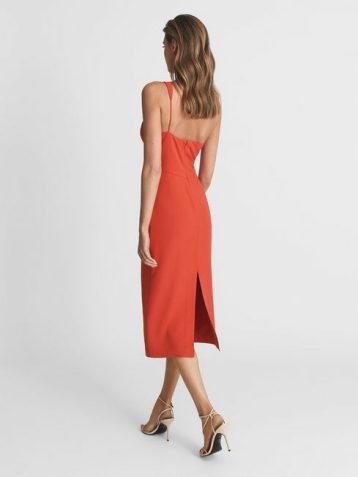 Reiss Elodie One Shoulder Bodycon Midi Dress Orange