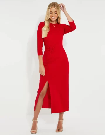 Threadbare Women's Red Side Split Jersey Dress