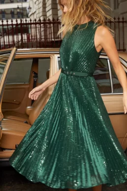 Phase Eight Simara Sequin Pleat Dress Green