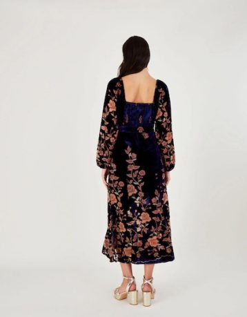 Monsoon Daphne devore velvet wrap dress blue multi