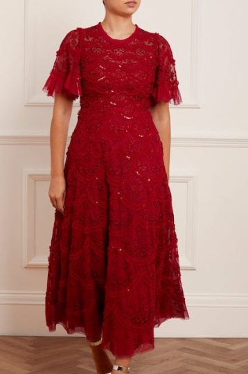 Needle & Thread Lily Bloom Ankle Gown Red