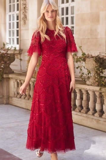 Needle & Thread Lily Bloom Ankle Gown Red