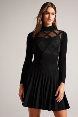 Ted Baker Fyonah Sheer Argyle Insert Skater Dress Black