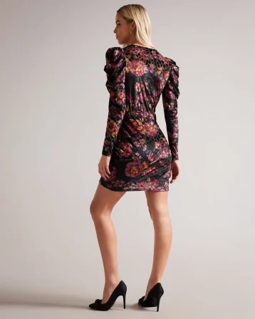 Ted Baker Jayn Floral Wrap Dress With Devoré Texture Black Red