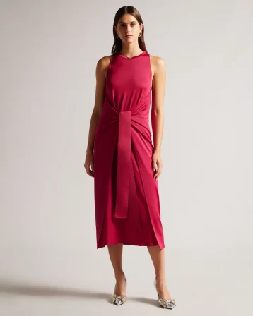 Ted Baker Joani Sleeveless Midi Dress With Tie Waist, Deep Pink