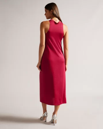 Ted Baker Joani Sleeveless Midi Dress With Tie Waist, Deep Pink