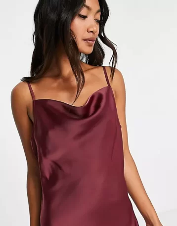 Y.A.S Bridesmaid satin cami midi dress in burgundy red