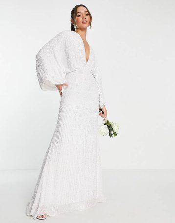 ASOS EDITION Ciara sequin kimono sleeve wedding dress, White