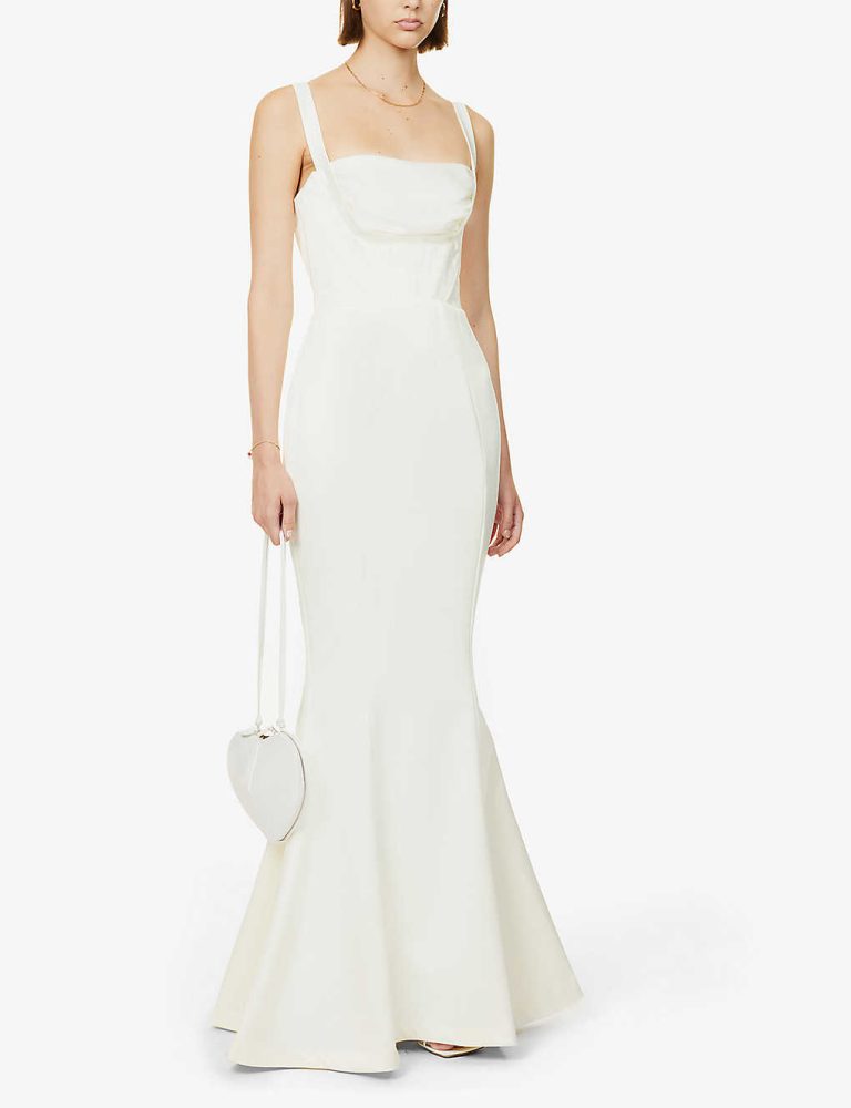 Francoise corseted-bodice satin bridal gown, Ivory