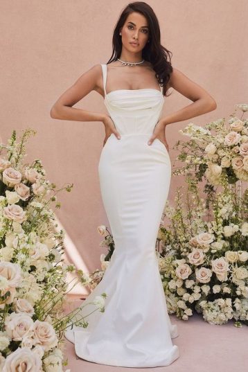 Francoise corseted-bodice satin bridal gown Ivory