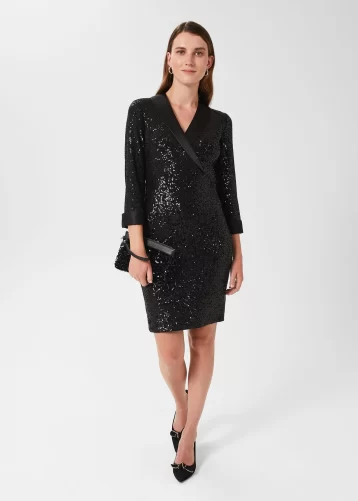 Hobbs Carys Sequin Tux Dress Black