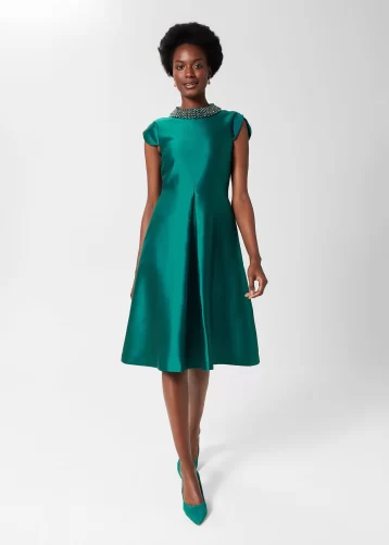 Hobbs Christie Silk Blend Dress Jewel Green