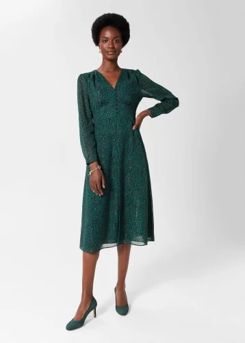 Hobbs Danica Fit And Flare Dress Green