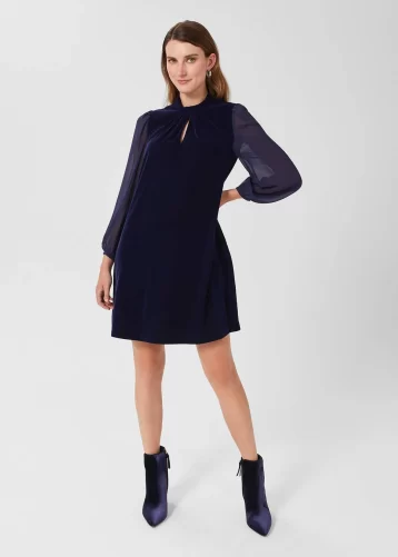 Hobbs Faye Velvet A Line Dress Midnight Navy