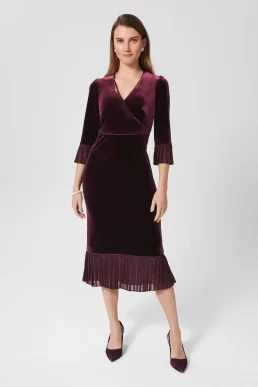 Hobbs Melodie Velvet Shift Dress Mulberry Purple