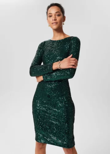 Hobbs Sawyer Sequin Shift Dress Evergreen