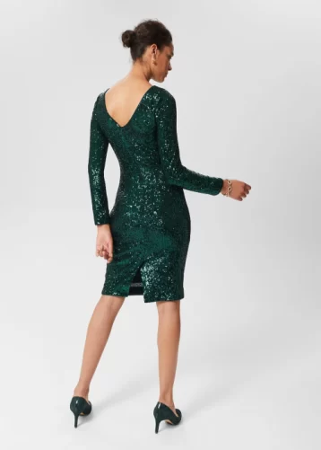 Hobbs Sawyer Sequin Shift Dress Evergreen