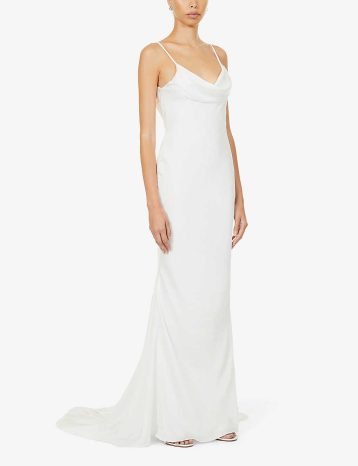 HOUSE OF CB Aurelie cowl-neck satin-texture bridal gown Ivory