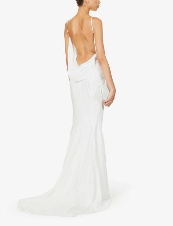 HOUSE OF CB Aurelie cowl-neck satin-texture bridal gown Ivory