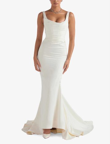 HOUSE OF CB Emilie cowl-overlay satin bridal gown White