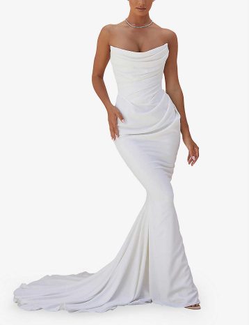 HOUSE OF CB Esmee flared satin wedding dress White