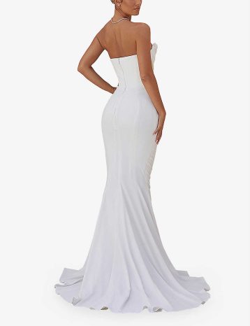 HOUSE OF CB Esmee flared satin wedding dress White