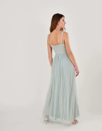 Monsoon Anne mesh maxi bridesmaid dress in recycled green