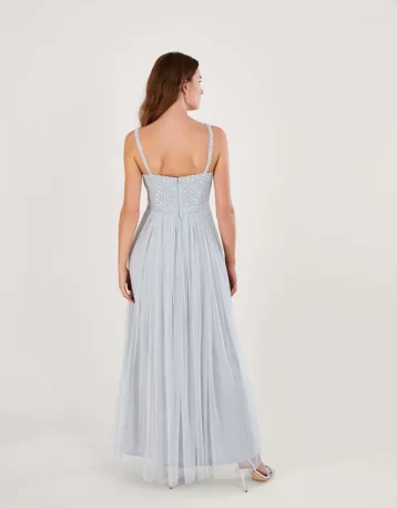 Monsoon Anne mesh maxi bridesmaid dress in recycled polyester silver